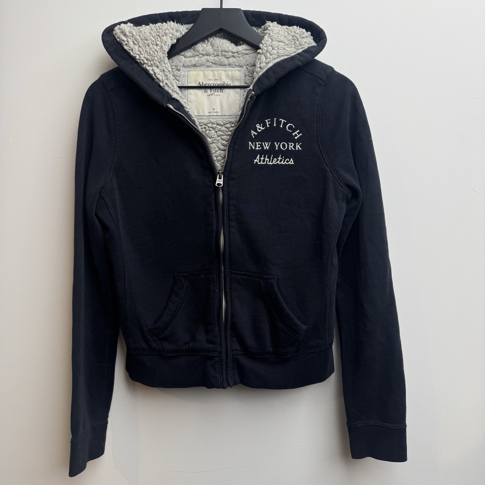 Abercrombie & Fitch Y2K Navy New York M Athletics Hoodie Full Zip Fleece Women's